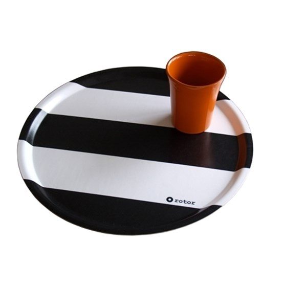 Stripes Rund Bricka 38cm, Svart/Vit