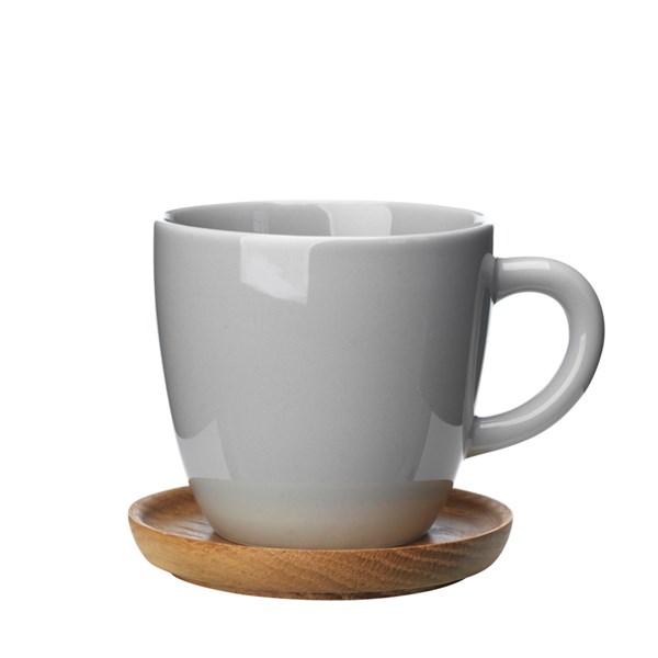 Höganäs Kaffemugg 33cl med Träfat, Kiselgrå Blank