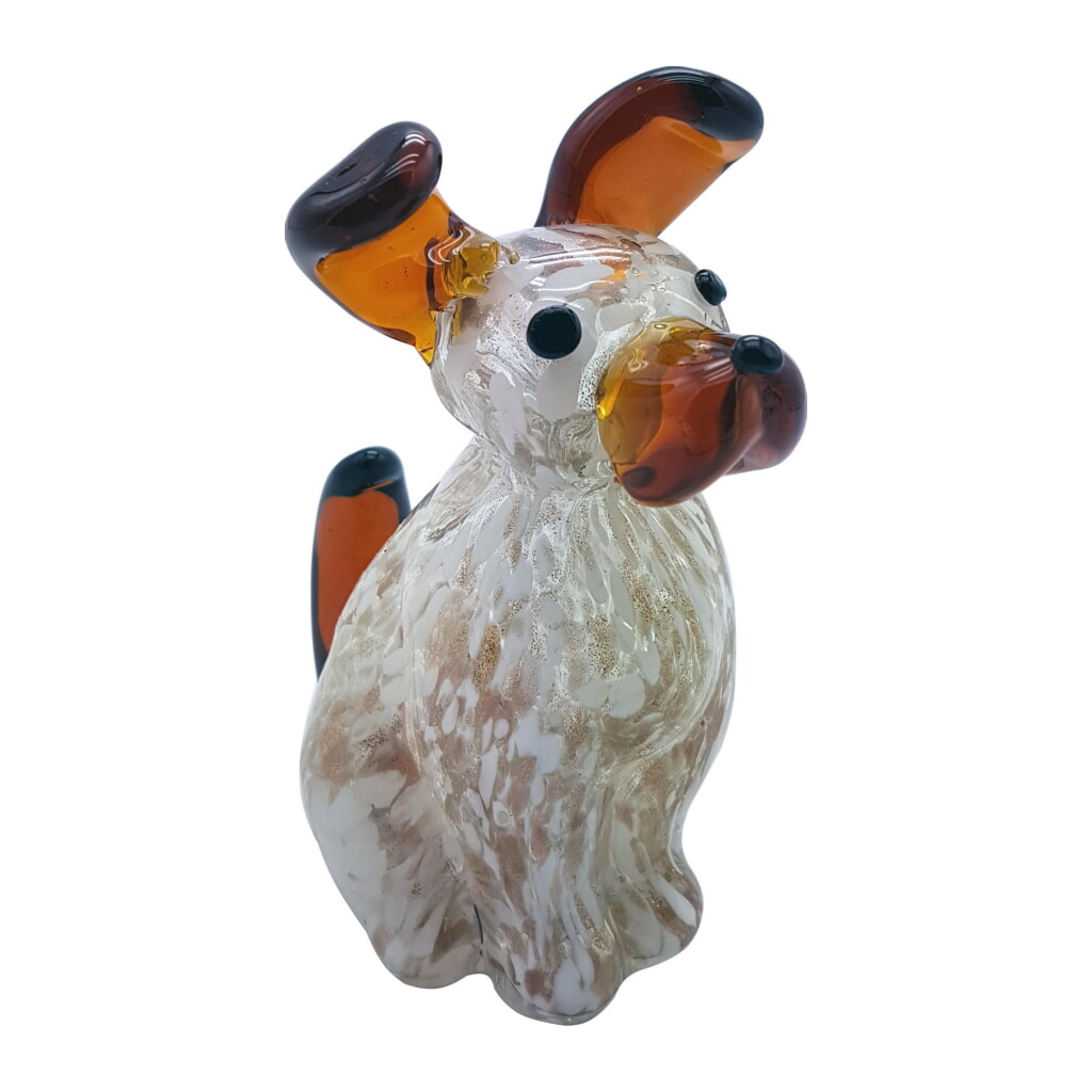 Hund Glasskulptur 13cm, Vit/Brun