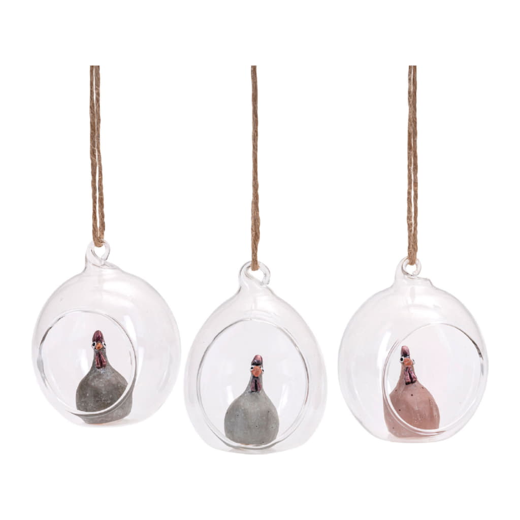 Höna Glaskula 7,2cm 3-pack, Grå/Terracotta/Ljusgrå