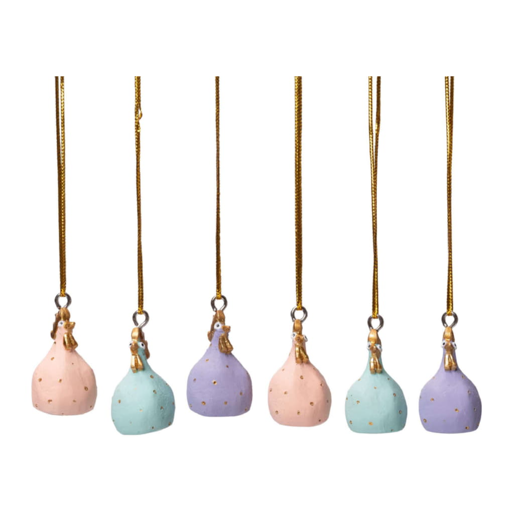 Höna 4cm Hängande 6-pack, Rosenkvarts/Jade/Ametist
