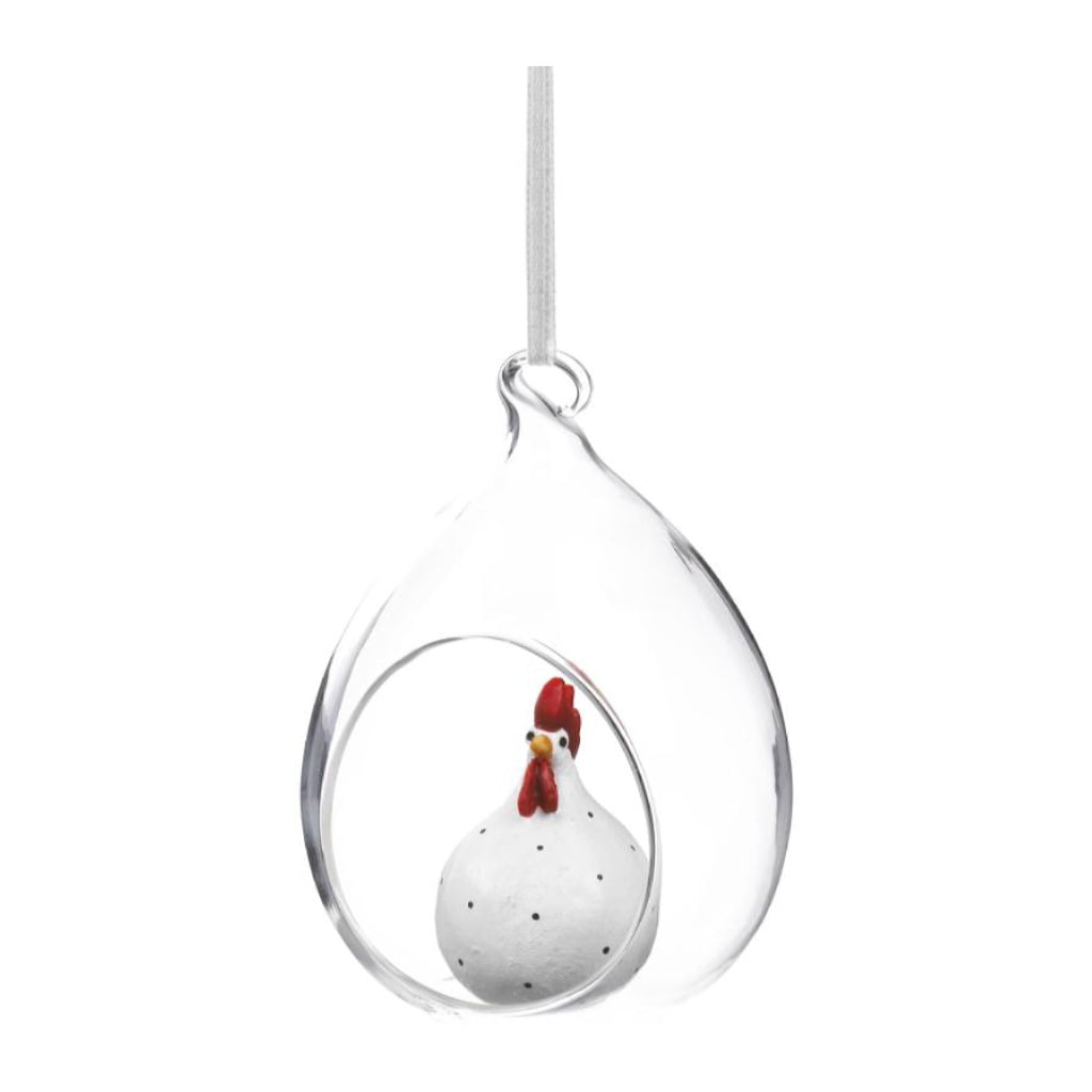 Glaskula Höna 11cm, Vit
