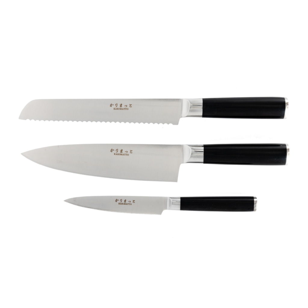 Knivset 3-delar Allkniv 12cm, Kockkniv 20cm, Brödkniv 20cm