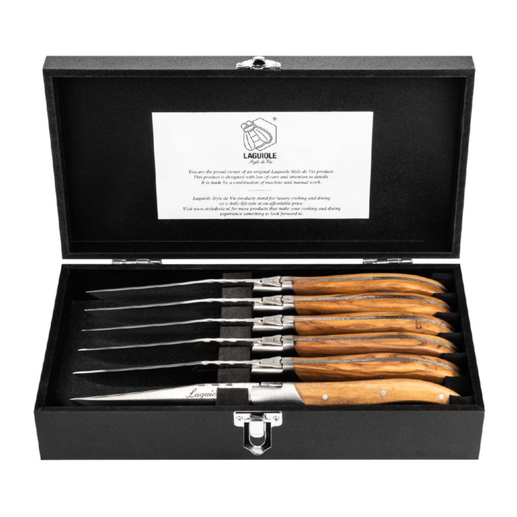 Laguiole Grillknivar 6-pack, Olive Wood - Bild 3