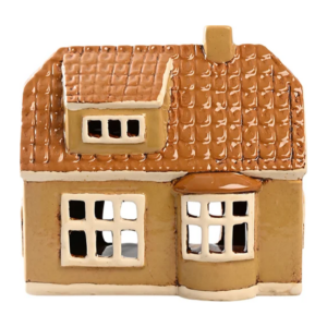 Keramikhus 17cm, Beige med Tegeltak