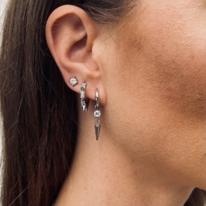 Spike Hoop Earring, Clear/Silver