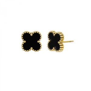 Clover Enamel Earring, Black/Gold