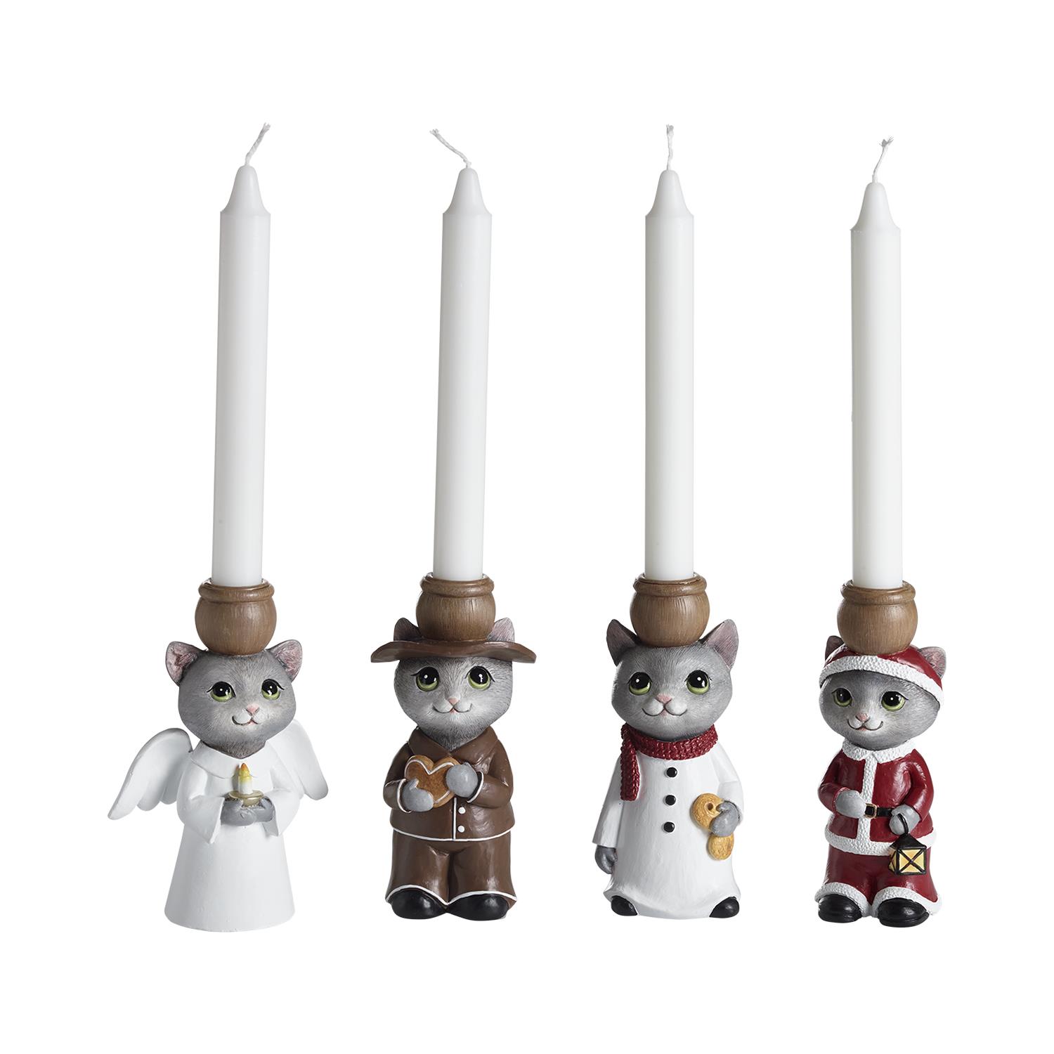 Katt Ljusstake 14,8cm, Snögubbe - Bild 3