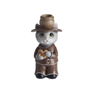Katt Ljusstake 14,8cm, Pepparkaka