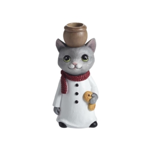 Katt Ljusstake 14,8cm, Snögubbe