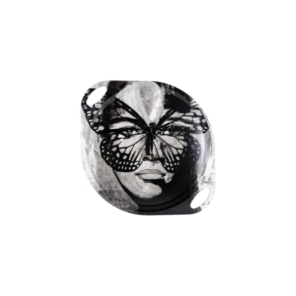 Bricka Oval med Öra 38cm, Golden Butterfly B&W
