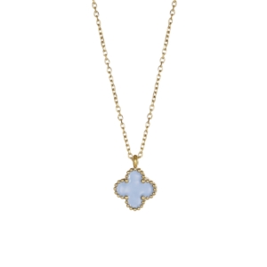 Clover Enamel Necklace, Lt.Blue/Gold