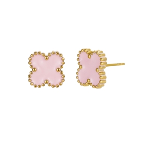 Clover Enanel Earring, Lt.Pink/Gold