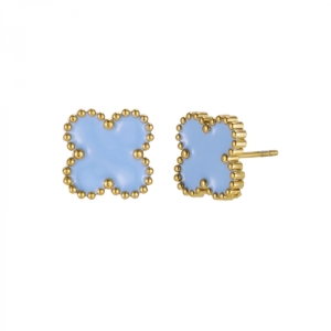 Clover Enamel Earring, Lt.Blue/Gold