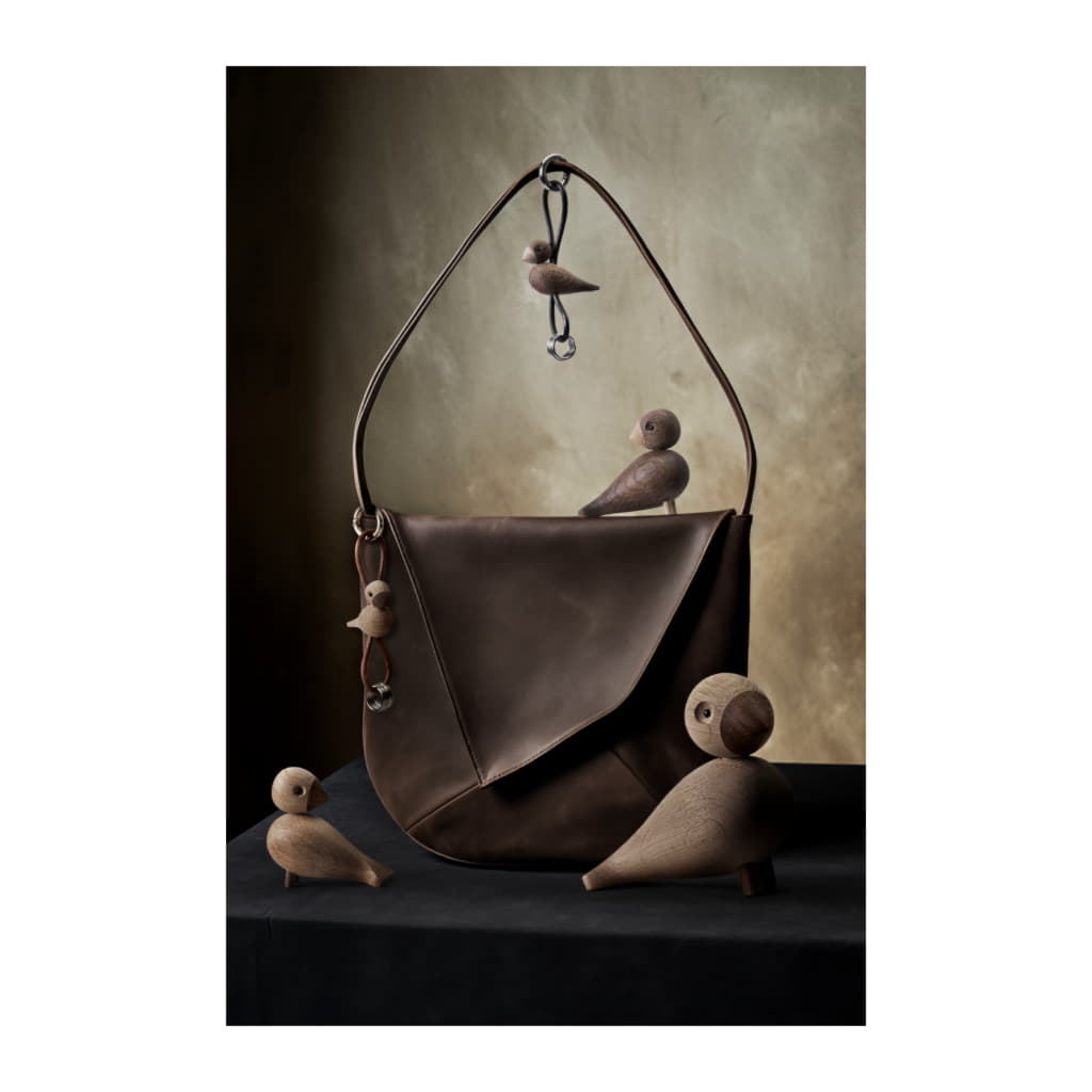 Fågel Guld Nyckelring med Naturläder Ek - Bild 3