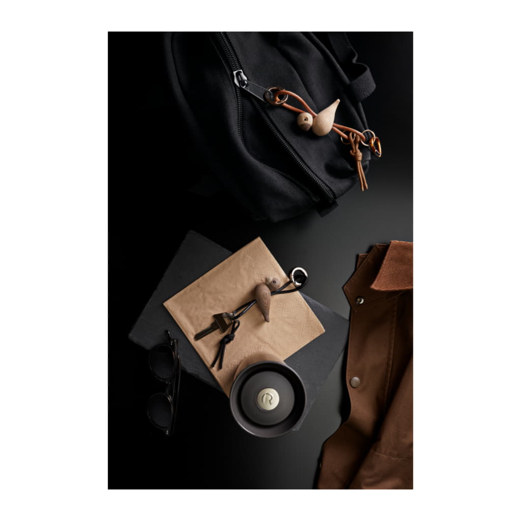 Fågel Guld Nyckelring med Naturläder Ek - Bild 2