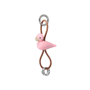 Fågel Nyckelring Silvertonad Metall/Naturläder, Rosa