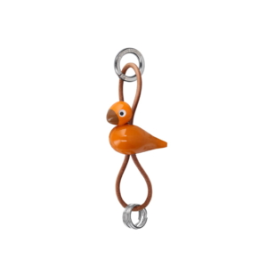 Fågel Nyckelring Silvertonad Metall/Naturläder, Orange